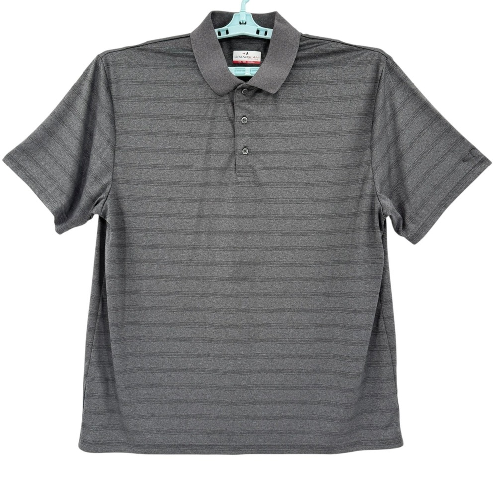 Grand Slam Men's Performance Striped Grey Polo Shirt Sz XXL Short Sleeve Active